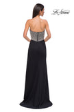 Picture of: Stunning Rhinestone Beaded Top Evening Dress with Jersey Skirt in Black , Style 32910, Detail Picture 10
