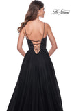 Picture of: Tulle A-Line Gown with Satin Bustier Top in Black, Style: 32065, Detail Picture 11