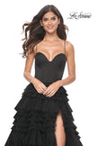 Picture of: Ruffle Tulle A-Line Dress with Satin Bustier Top in Black, Style: 32071, Detail Picture 11