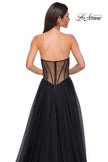 Picture of: Strapless Tulle Evening Dress with Basque Waist and Satin Bodice in Black , Style 32771, Detail Picture 11