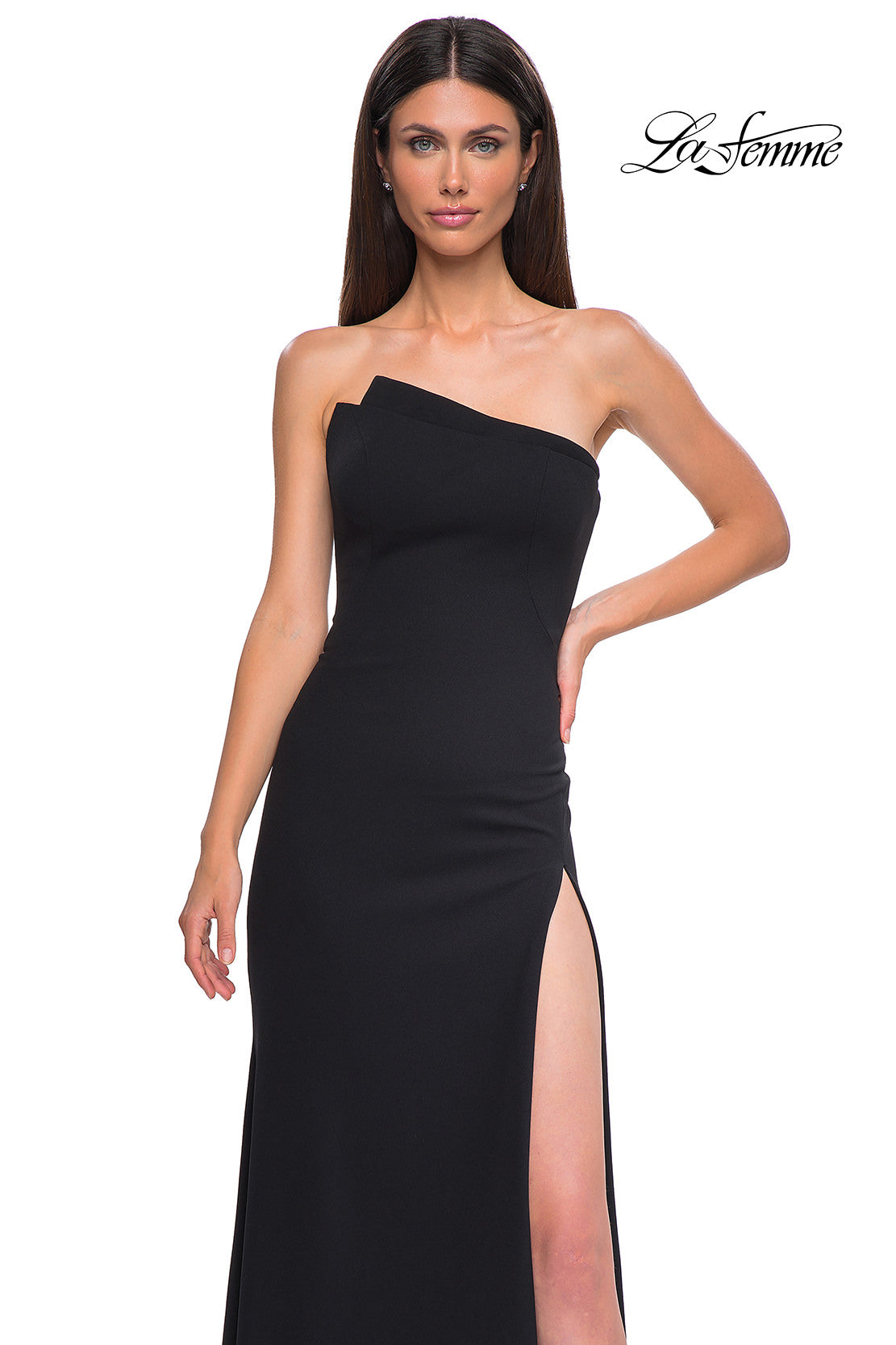 Picture of: Chic Jersey Dress with Asymmetrical Neckline and Sheer Back in Black , Style 32849, Detail Picture 11