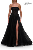 Picture of: Strapless A-Line Gown with Embroidered Corset and Slit in Black, Style: 33528, Detail Picture 11