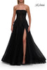 Picture of: Strapless A-Line Gown with Embroidered Corset and Slit in Black, Style: 33528, Detail Picture 11