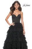 Picture of: Ruffle Tulle A-Line Dress with Satin Bustier Top in Black, Style: 32071, Detail Picture 12