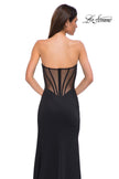Picture of: Chic Jersey Dress with Asymmetrical Neckline and Sheer Back in Black , Style 32849, Detail Picture 12