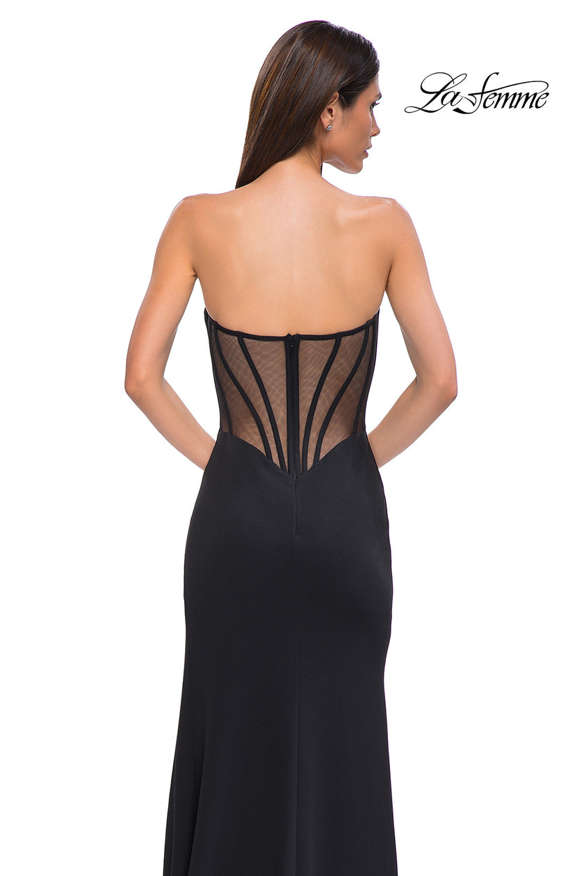 Picture of: Chic Jersey Dress with Asymmetrical Neckline and Sheer Back in Black , Style 32849, Detail Picture 12