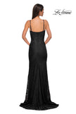 Picture of: Fitted Stretch Lace Dress with Scallop Neckline in Black , Style 32933, Detail Picture 12