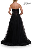 Picture of: Strapless A-Line Gown with Embroidered Corset and Slit in Black, Style: 33528, Detail Picture 12