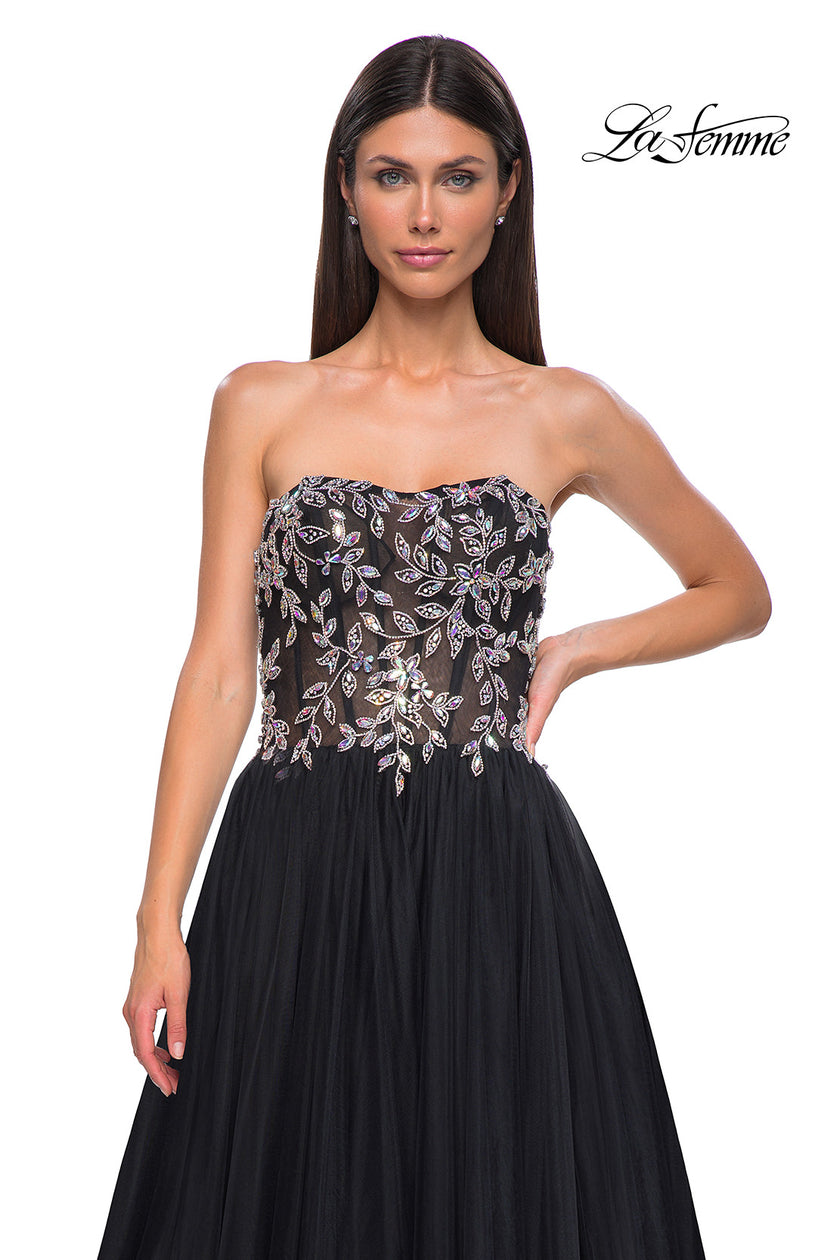 Picture of: A-line Tulle Prom Dress with Stunning Floral Beaded Design in Black , Style 32862, Detail Picture 13