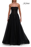 Picture of: Strapless A-Line Gown with Embroidered Corset and Slit in Black, Style: 33528, Detail Picture 13