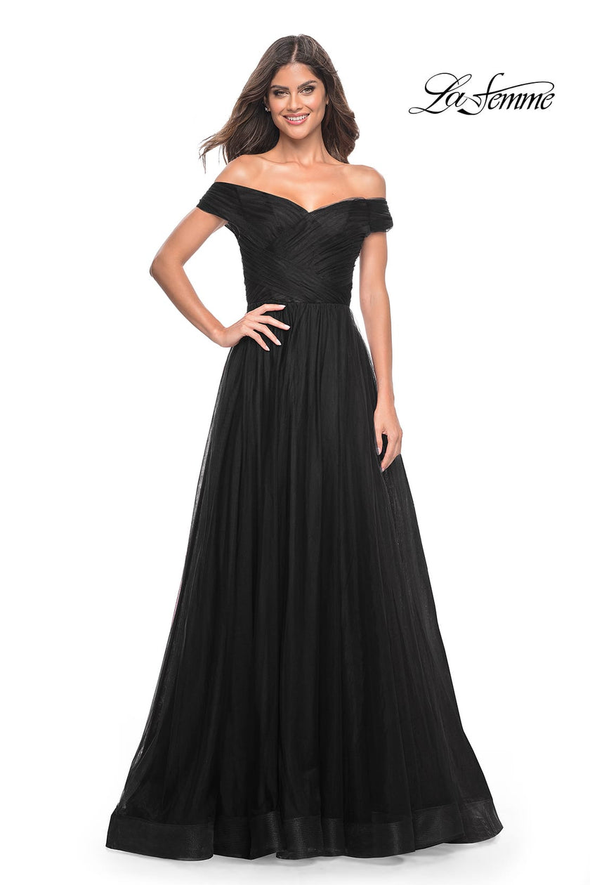 Picture of: A-Line Tulle Prom Dress with Off the Shoulder Top in Black, Style: 30498, Detail Picture 15