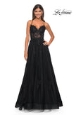 Picture of: A-Line Tulle Gown with Scallop Detail Bodice and Lace Applique in Black, Style: 32028, Detail Picture 15