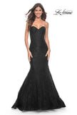 Picture of: Mermaid Stretch Lace Dress with Bustier Top and Sheer Back in Black, Style: 32249, Detail Picture 16