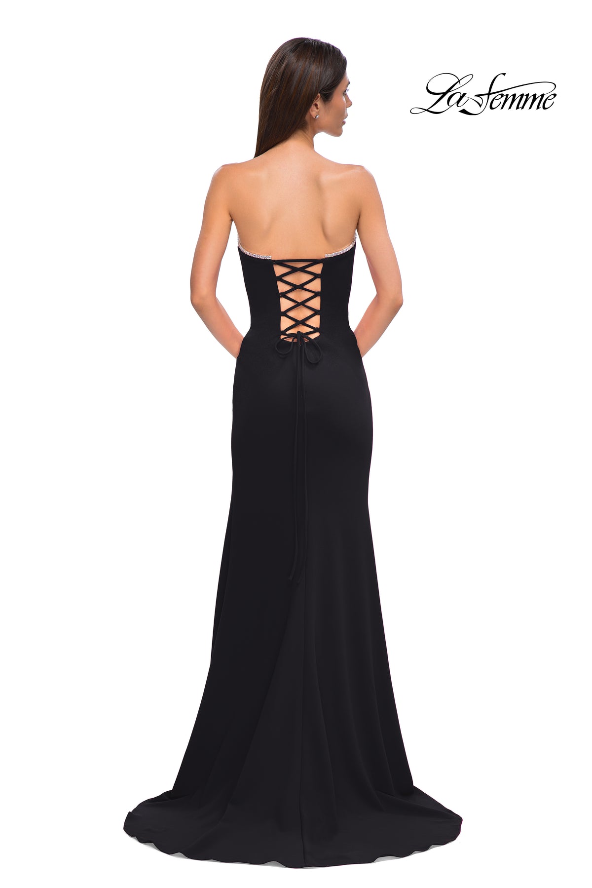 Picture of: Jersey Strapless Dress with Sweetheart Rhinestone Lined Neckline in Black , Style 32829, Detail Picture 16
