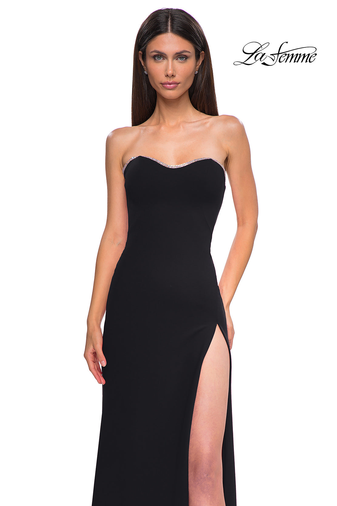 Picture of: Jersey Strapless Dress with Sweetheart Rhinestone Lined Neckline in Black , Style 32829, Detail Picture 17