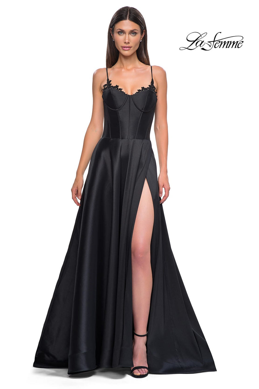 Picture of: Mikado A-line Gown with Lace Detail Neckline in Black , Style 32878, Detail Picture 17
