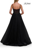 Picture of: Lace Corset Tulle Gown with High Slit and A-Line Skirt in Black, Style: 33436, Detail Picture 17