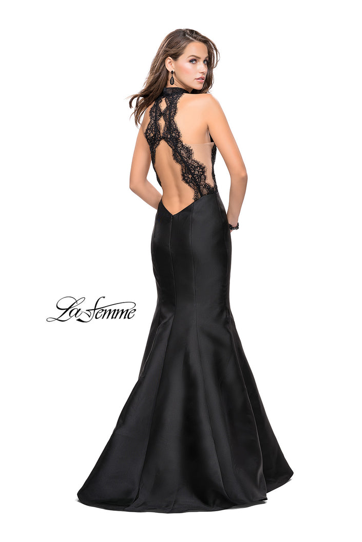 Picture of: Mermaid dress with sheer sides and open back in Black, Style: 24778, Back Picture