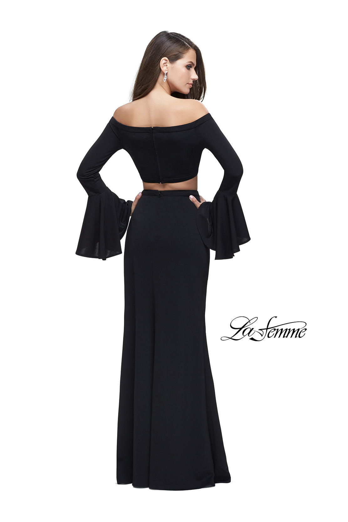 Picture of: Off the Shoulder Two Piece Dress with Flared Sleeves in Black, Style: 25261, Back Picture