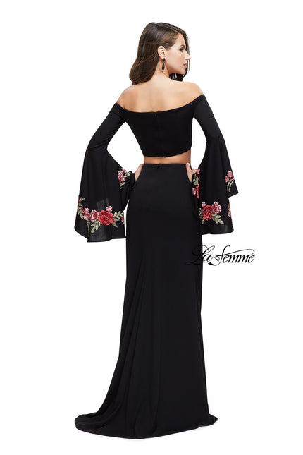 Picture of: Two Piece Off the Shoulder Dress with Long Bell Sleeves in Black, Style: 25741, Back Picture