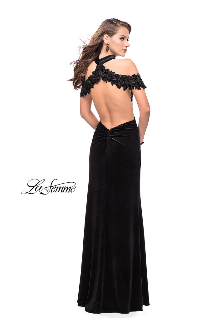 Picture of: Off the Shoulder Velvet Dress with Attached Choker in Black, Style: 25937, Back Picture