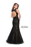 Picture of: Long Polka Dot Tulle Dress with Lace and Beading in Black, Style: 25961, Back Picture