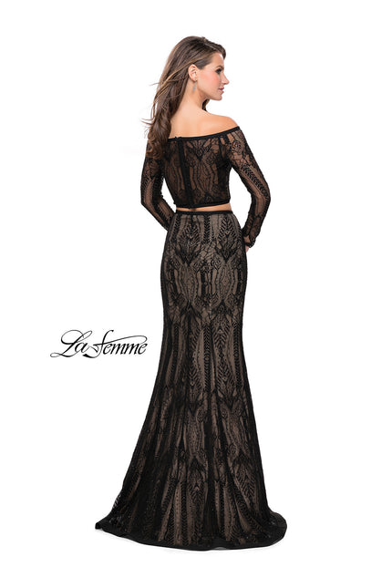 Picture of: Off The Shoulder Two Piece Dress with Long Sleeves in Black, Style: 25983, Back Picture