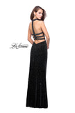 Picture of: Long Strapless Velvet Prom Gown with Cascading Beads in Black, Style: 26239, Back Picture
