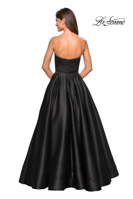 Picture of: Long Metallic Strapless A Line Ball Gown in Black, Style: 27280, Back Picture