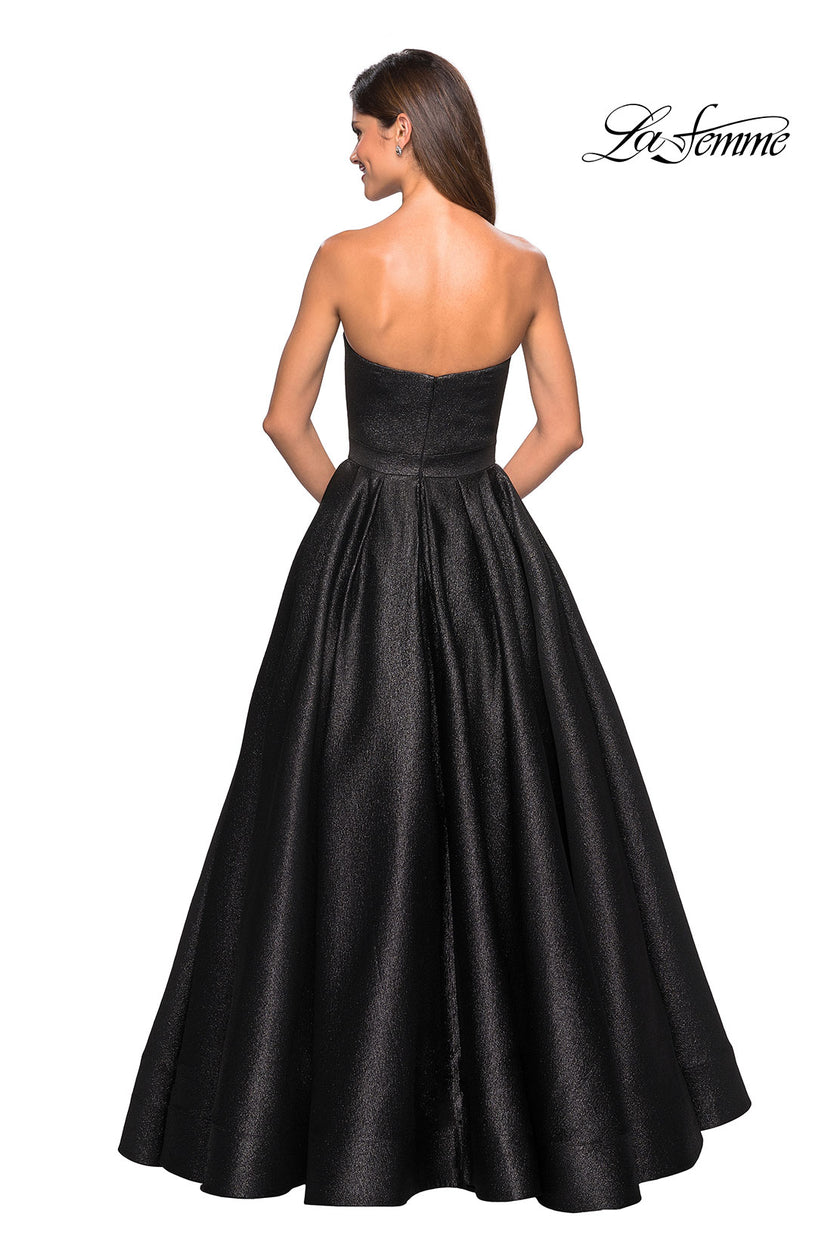 Picture of: Long Metallic Strapless A Line Ball Gown in Black, Style: 27280, Back Picture