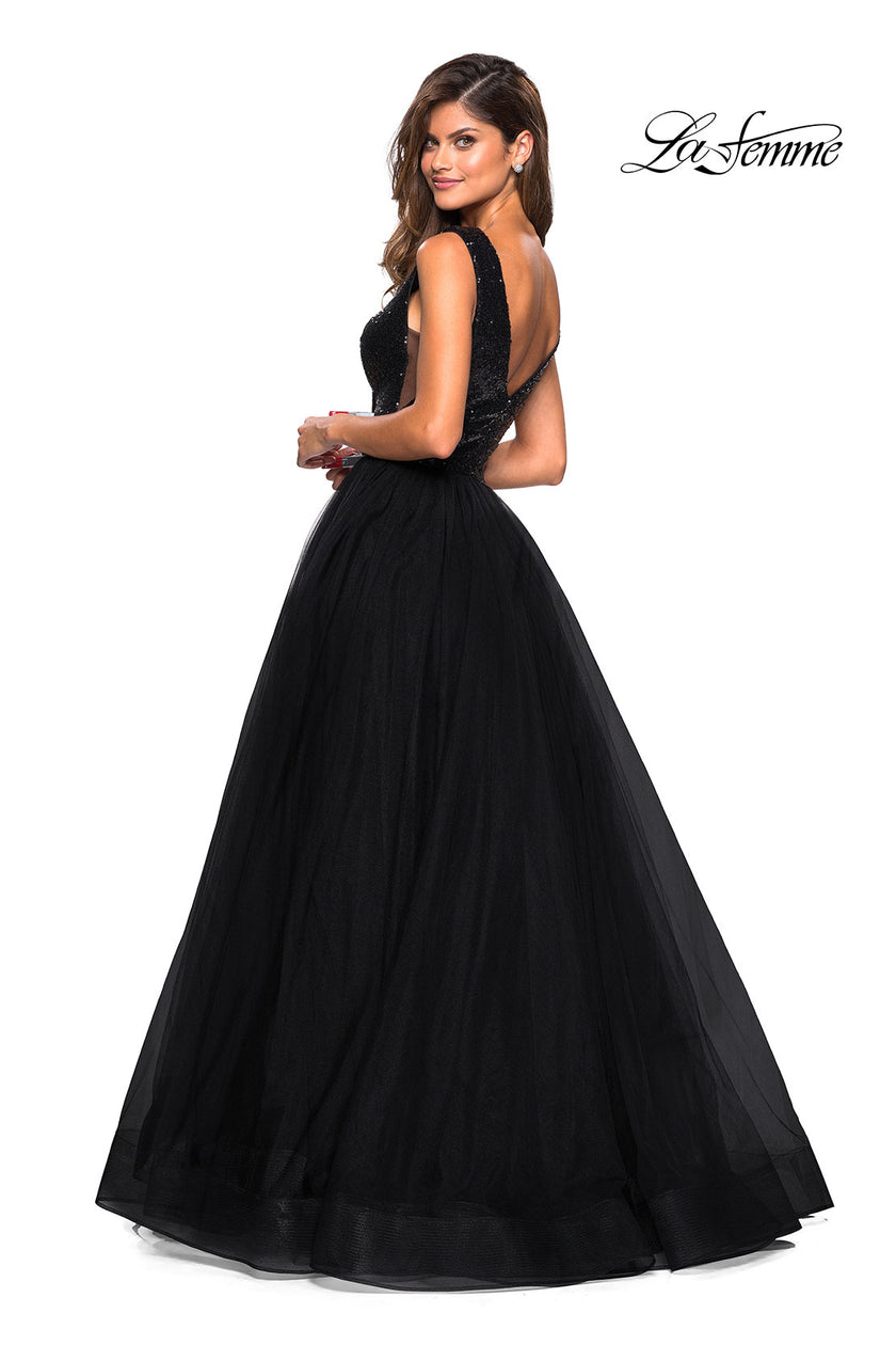 Picture of: sequin Bust A Line Prom Gown with Pockets in Black, Style: 27336, Back Picture