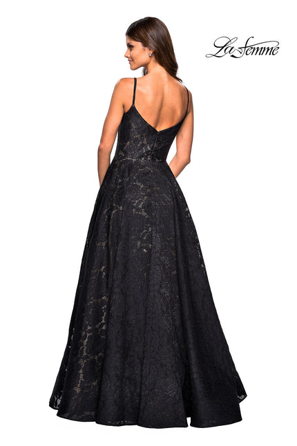Picture of: Lace Organza Evening Gown with Sweetheart Neckline in Black, Style: 27449, Back Picture