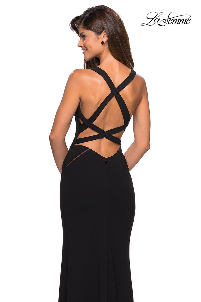 Picture of: Long Black Prom Dress with Illusion Cutouts in Black, Style: 27538, Back Picture