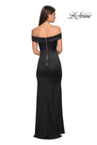 Picture of: Form Fitting Off the Shoulder Satin Prom Dress in Black, Style: 27752, Back Picture