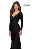 Picture of: Black Long Sleeve Gown with Plunging Neckline in Black, Style: 28906, Back Picture