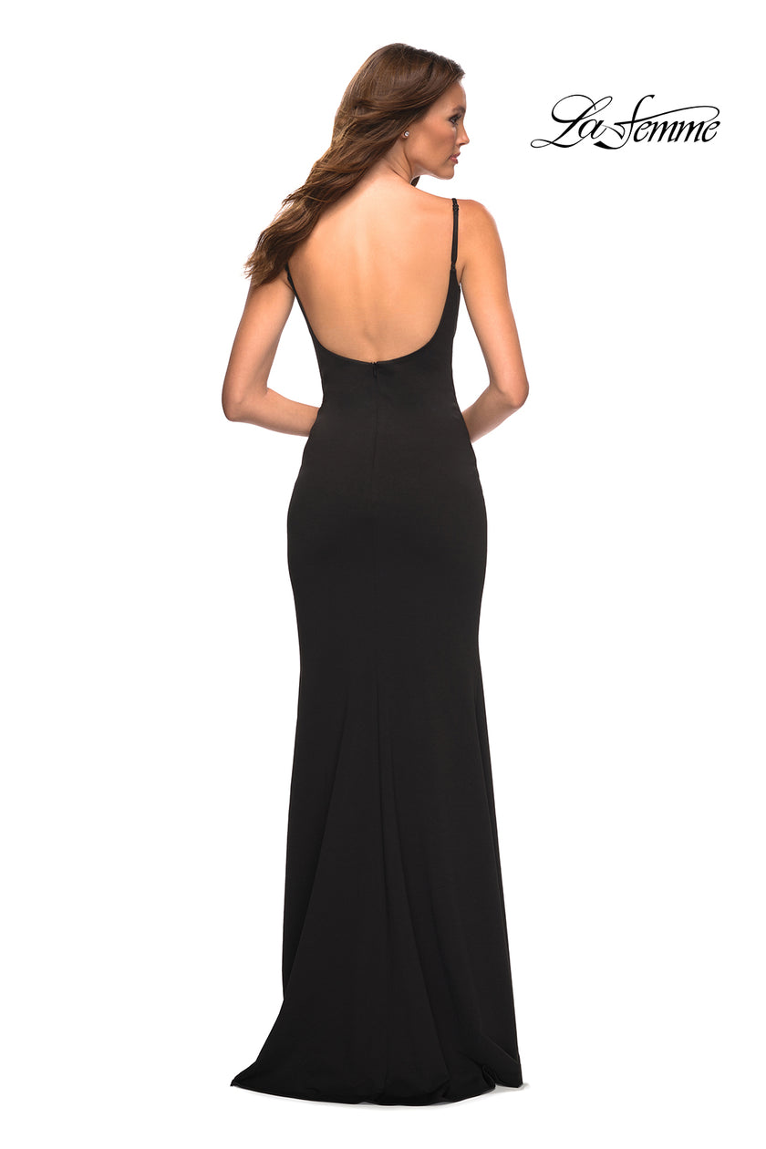 Picture of: Simple Elegant Long Jersey Dress with Scoop Neck in Black, Style: 30541, Back Picture