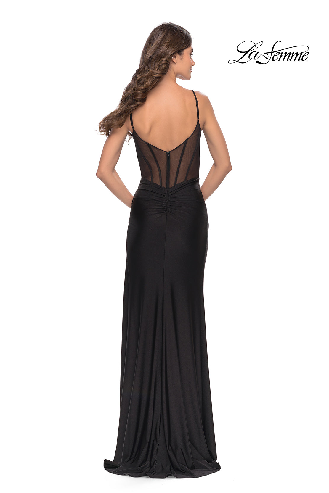 Picture of: Illusion Bodice Dress with Boning and Twist Detail in Black, Style: 31229, Back Picture
