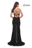 Picture of: Romper Lace Dress with Sheer Skirt and Lace Up Back in Black, Style: 31253, Back Picture