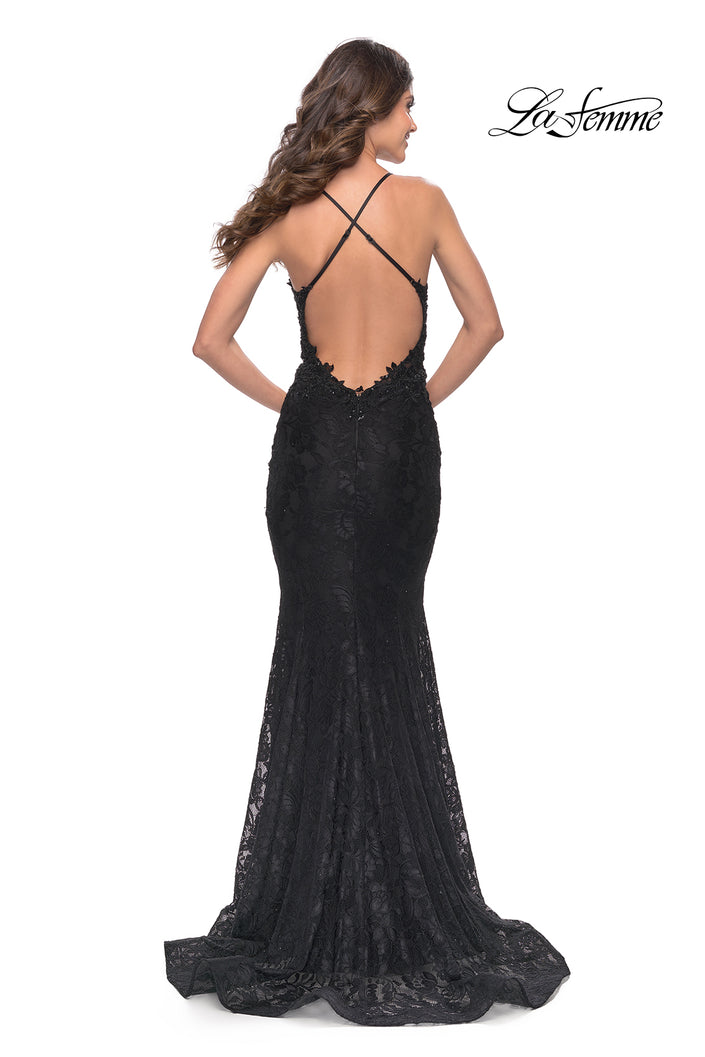 Picture of: Exquisite Mermaid Lace Gown with Beaded Sheer Bodice in Black, Style: 31265, Back Picture
