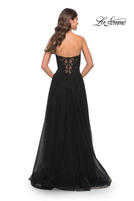 Picture of: Rhinestone Tulle A-Line Gown with Lace Bodice in Black, Style: 31525, Back Picture