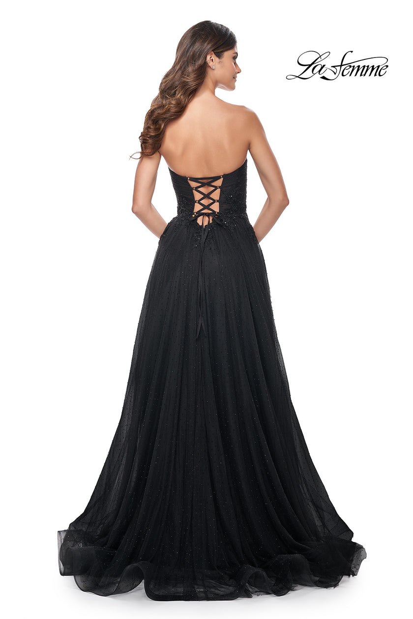 Picture of: Strapless Lace and Tulle Prom Dress with Lace Up Back in Black, Style: 32005, Back Picture