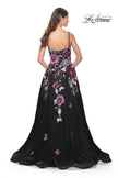 Picture of: Sequin Floral Print A-Line Tulle Gown with High Slit in Black, Style: 32019, Back Picture