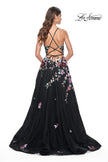 Picture of: Multi Color Sequin Floral Applique A-Line Prom Dress in Black, Style: 32051, Back Picture