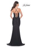 Picture of: Bustier Illusion Rhinestone Bodice with Ruched Skirt Prom Dress in Black, Style: 32064, Back Picture