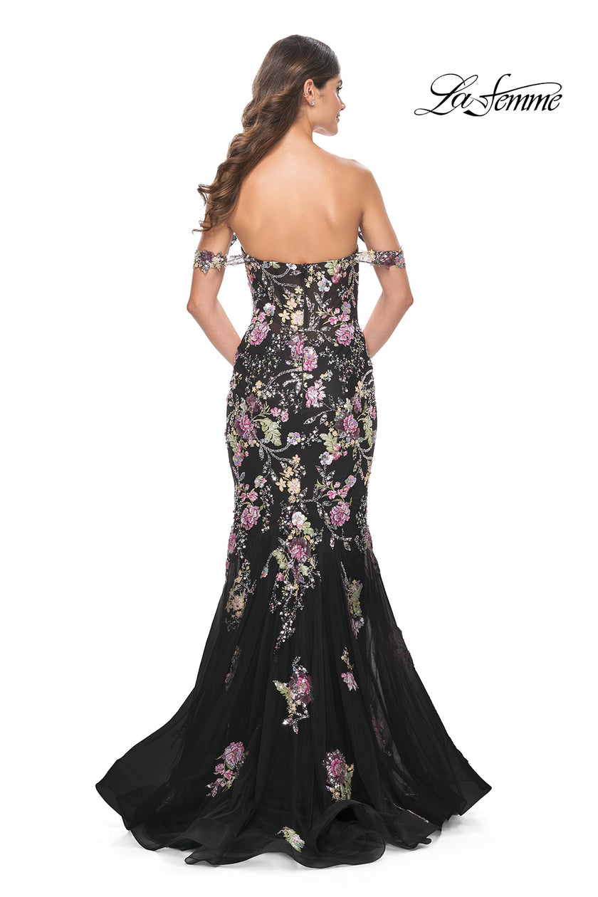 Picture of: Mermaid Prom Dress with Off the Shoulder Sleeve and Unique Sequin Lace in Black, Style: 32087, Back Picture