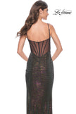 Picture of: Multi Color Rhinestone Fishnet Gown with Illusion Bodice in Black, Style: 32177, Back Picture