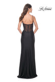 Picture of: Jersey Dress with Illusion Detail and Boning on Bodice in Black, Style: 32229, Back Picture
