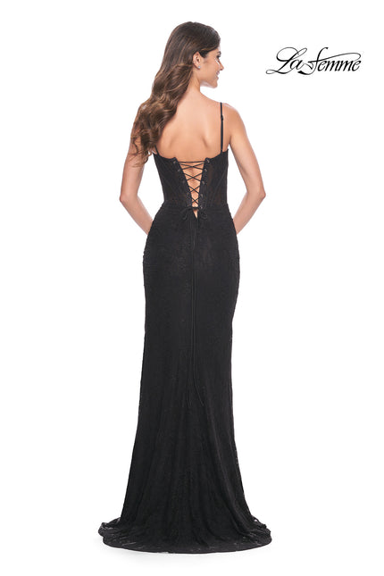 Picture of: Stretch Lace Gown with Boning Detail and Lace Up Back in Black, Style: 32237, Back Picture