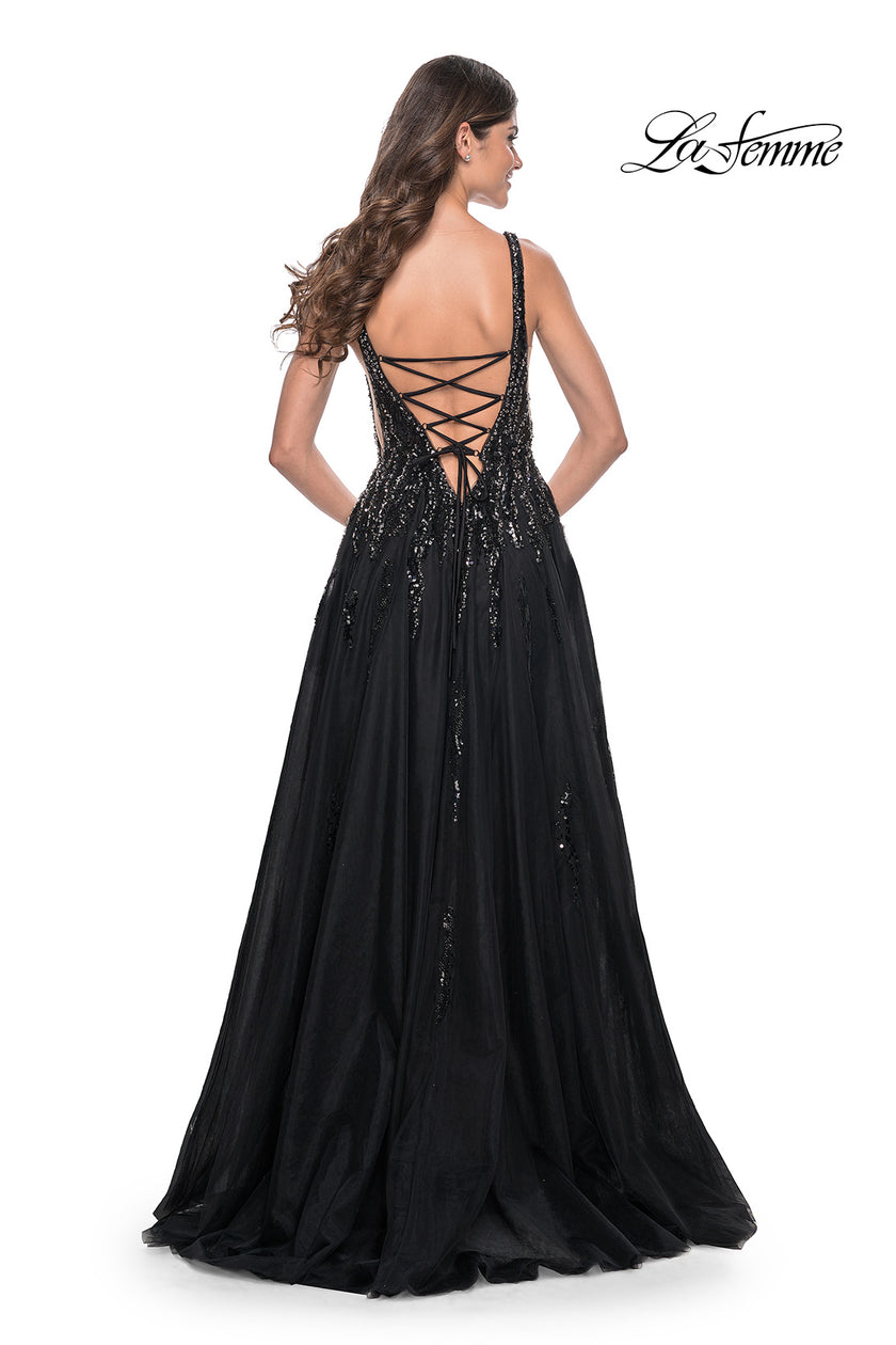 Picture of: A-Line Rhinestone and Beaded Embellished Prom Dress in Black, Style: 32345, Back Picture