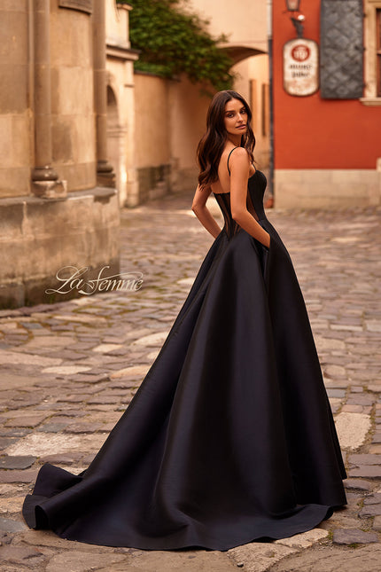 Picture of: Chic Stretch Mikado A-line Evening Dress with Sheer Back in Black , Style 32670, Back Picture